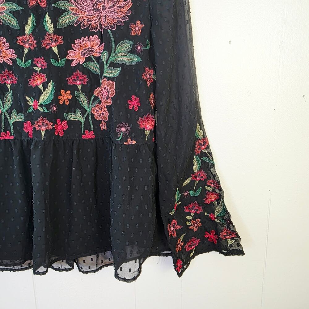 American Eagle Outfitters Blouse Small Black Floral Embroidered Boho Peplum - Picture 5 of 12